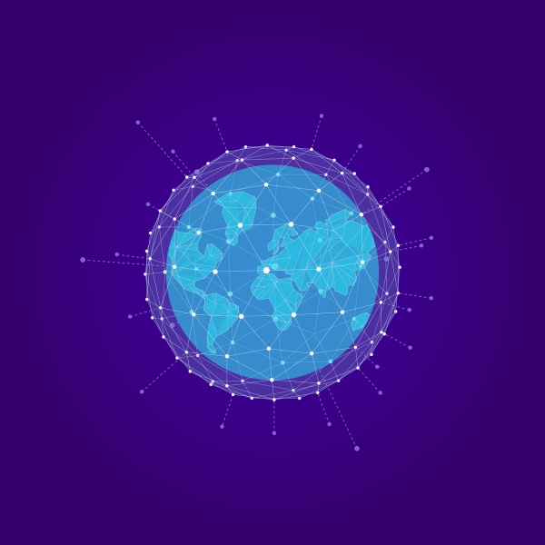 Illustration représentant la planète Terre entourée d'un halo symbolisant toutes les connexions. 